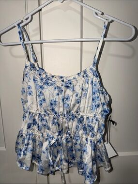 Women’s Cami Tank top silk blue floral Small